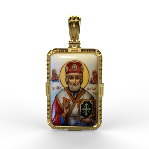 Нательная икона с росписью по эмали(финифть) Святой Николай Чудотворец