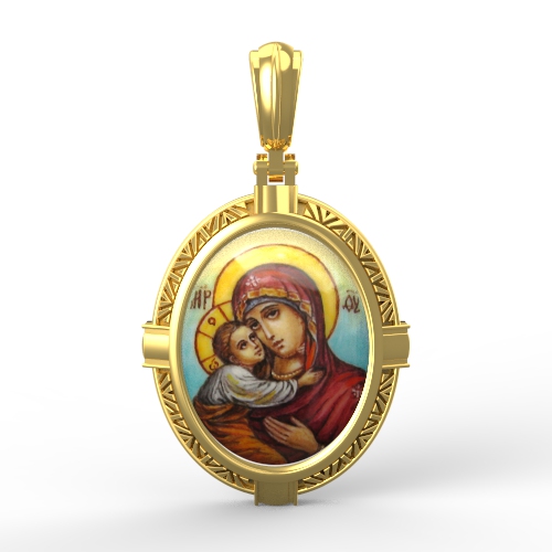 Нательная иконка с финифтью Богородица Владимирская
